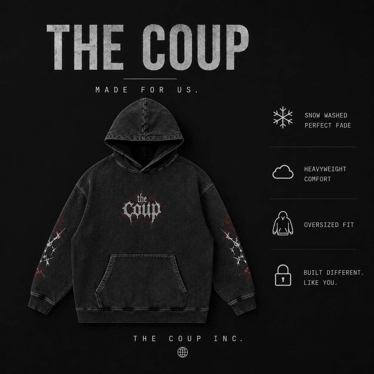 Snow Washed Loose Cotton “The Coup Webbs” Hoodie